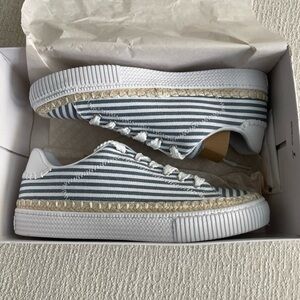 Marc Fisher Striped White and Blue Sneakers